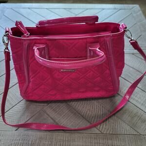 Vera Bradley Purse Bright Pink Quilted Patent Leather Trapezoid Handbag